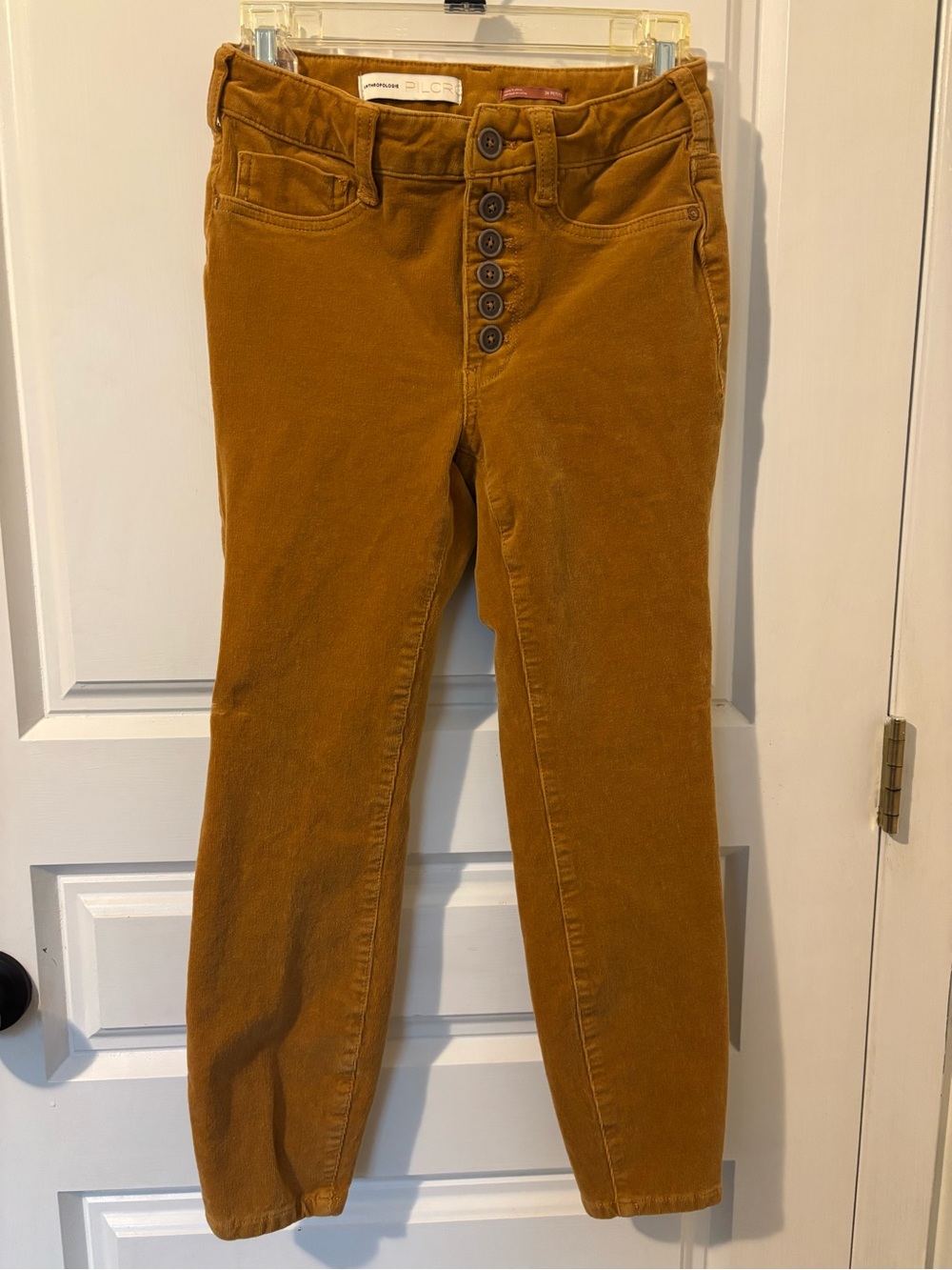 Anthropologie Skinny Button-Fly Jeans in Mustard Brown